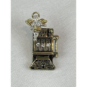 Good Luck Angel Lapel Pin or Pendant Gold Colored 3 Faux Diamonds Gambling A